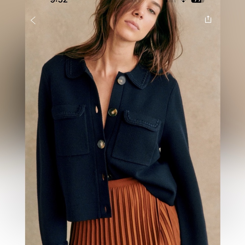 Sezane Betty Cardigan Navy Button-Front Wool Cardigan Jacket